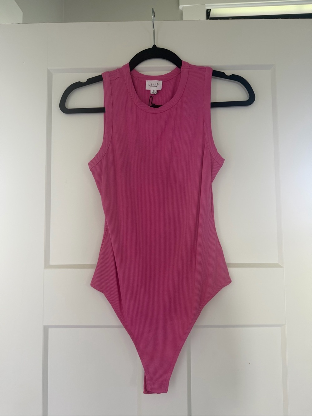 Le Lis Bright Pink Ribbed Tank Bodysuit